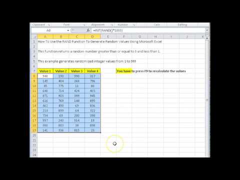 00160 - How To Use the RAND Function To Generate Random Values Using Microsoft Excel
