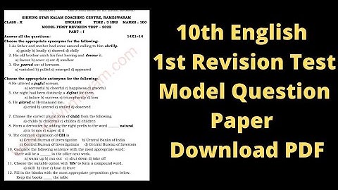 10th English Revision Test Model Question Paper 2022