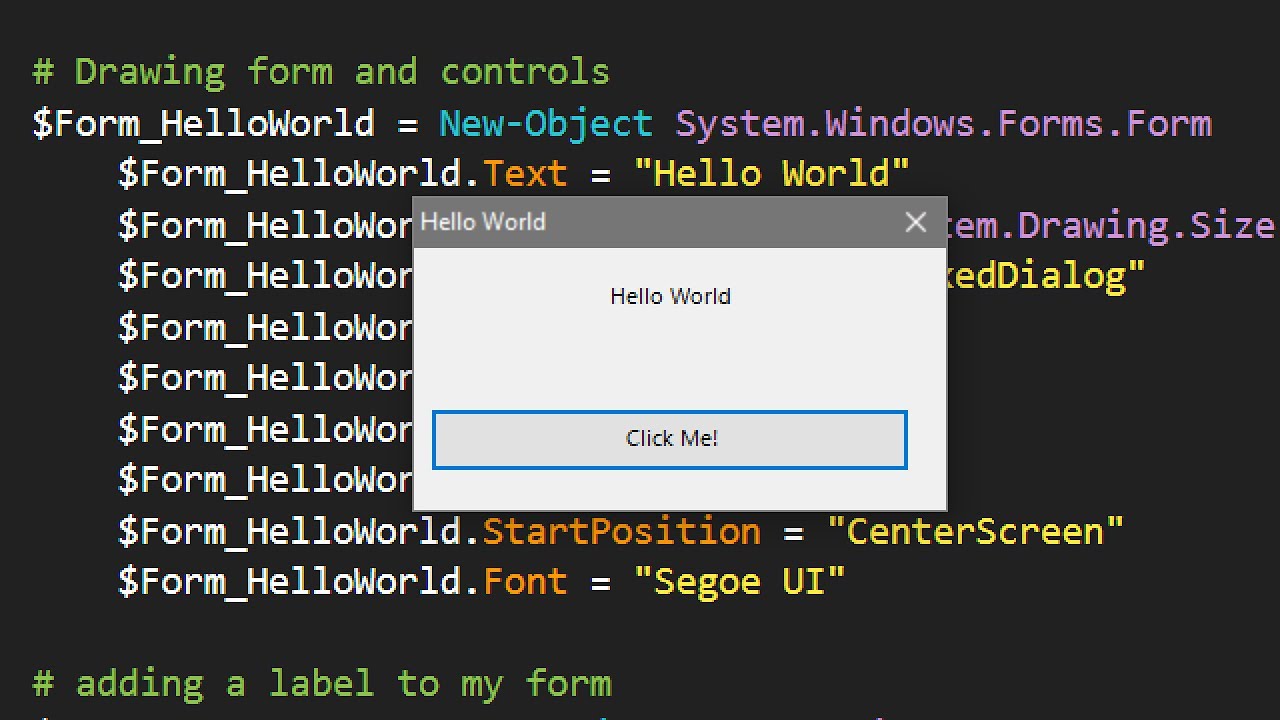 Update PowerShell Windows Forms Tutorial 1 : Hello World