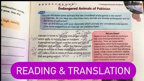 Class 7 English Unit 5 A Endangered Animals of Pakistan | Reading & Translation 2023 | New syllabus