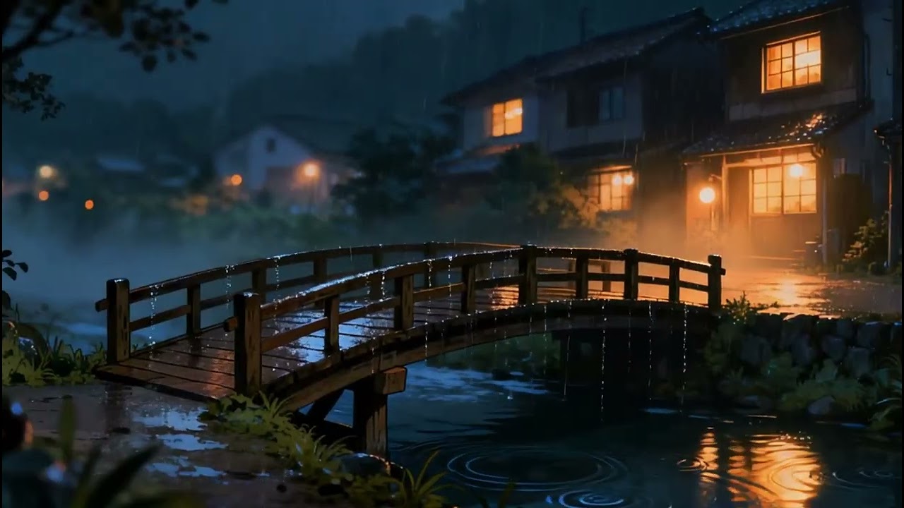 Fast deep sleep with Gentle Night Rain in the quiet village | Make a quality sleep