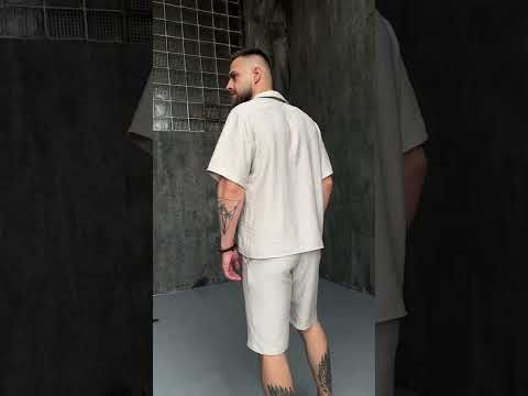 Літній чоловічий спортивний костюм боко бежевий лляний легкий прогулянковий XL, видео 1