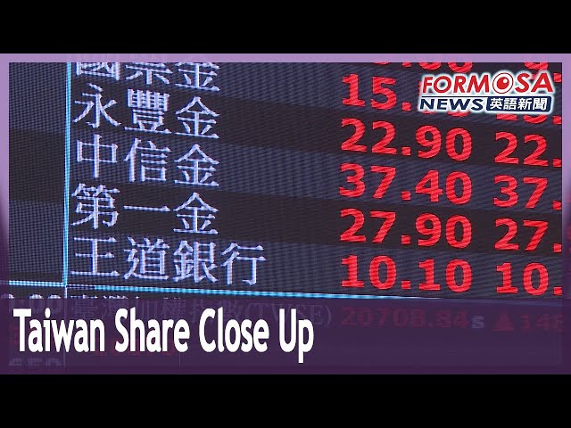 Taiwan shares close up 148 points at 20,708, led by transport and finance stocks｜Taiwan News