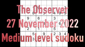 Sudoku solution – The Observer sudoku 27 November 2022 Medium level