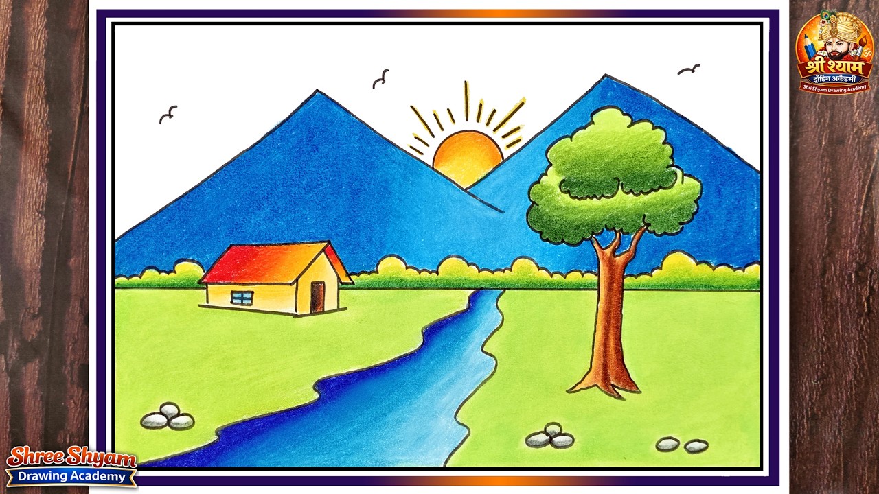 Scenery Drawing | Landscape Drawing | Nature Drawing | Village Drawing | How to Draw Easy Scenery