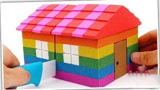 DIY How to make Rainbow Kinetic Sand House Peppa Pig Slime Pool Songs for Kids