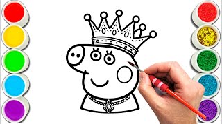 Peppa Pig wearing a Royal Crown Drawing, Painting & Coloring For Kids and Toddlers_ Child Art