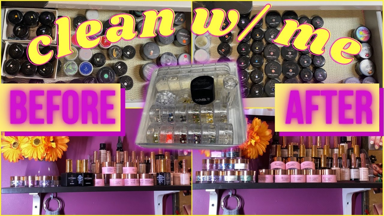CLEAN WITH ME: NAIL STUDIO VLOG // foils, potted gels, crystals, glitter pots, stamping, ECT