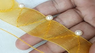 Amazing Ribbon Work with pearl | Hand Embroidery Ribbon Work tutorial
