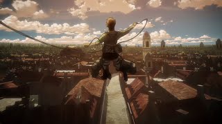 Eren and Mikasa flying with ODM gear; Eren transforms | Battle for Trost | Episode 11