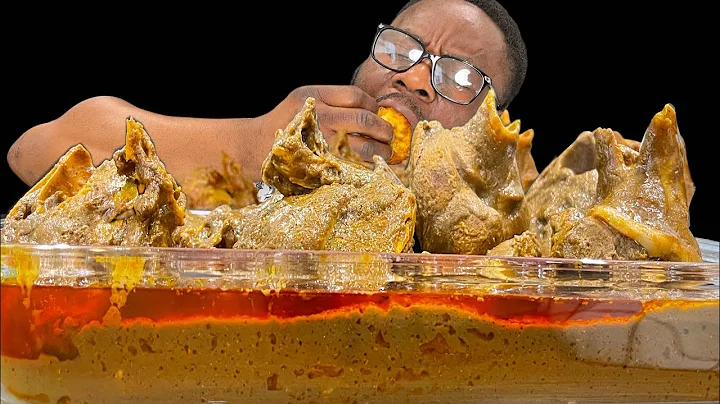 ASMR FUFU,POUNDED YAM & PALMNUT SOUP (BANGA SOUP) WITH GOAT 🐐 MEAT MUKBANG NIGERIAN FOOD