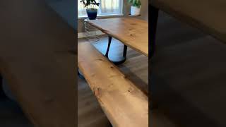 Custom hand carved Live edge Knotty Alder tables with a matching bench