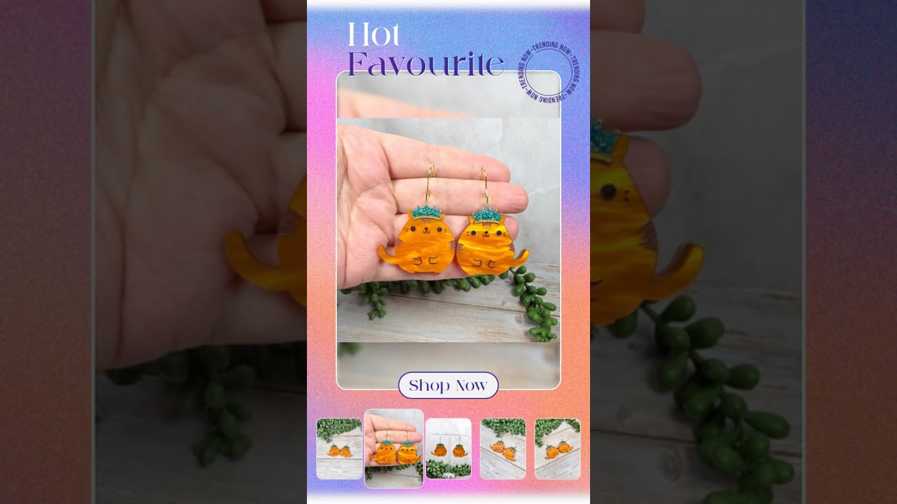 Orange Tabby Cat Queen Earrings: Fat Cat Funny Maximalist Jewelry