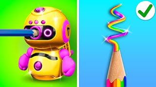 ROBOT PENCIL SHARPENER for AWESOME ART HACKS || Smart Drawing Gadgets & Crafts by 123GO! CHALLENGE image