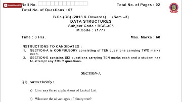BSC CS 3RD SEM DATA STRUCTURES MAY 2019 | PTU
