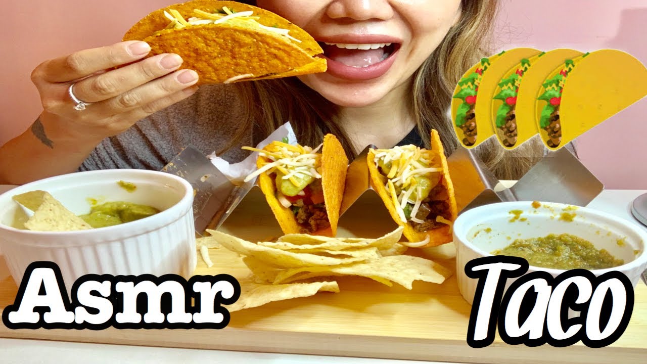 Asmr/Mukbang homemade ground beef taco,avocado salsa eating sounds 먹방