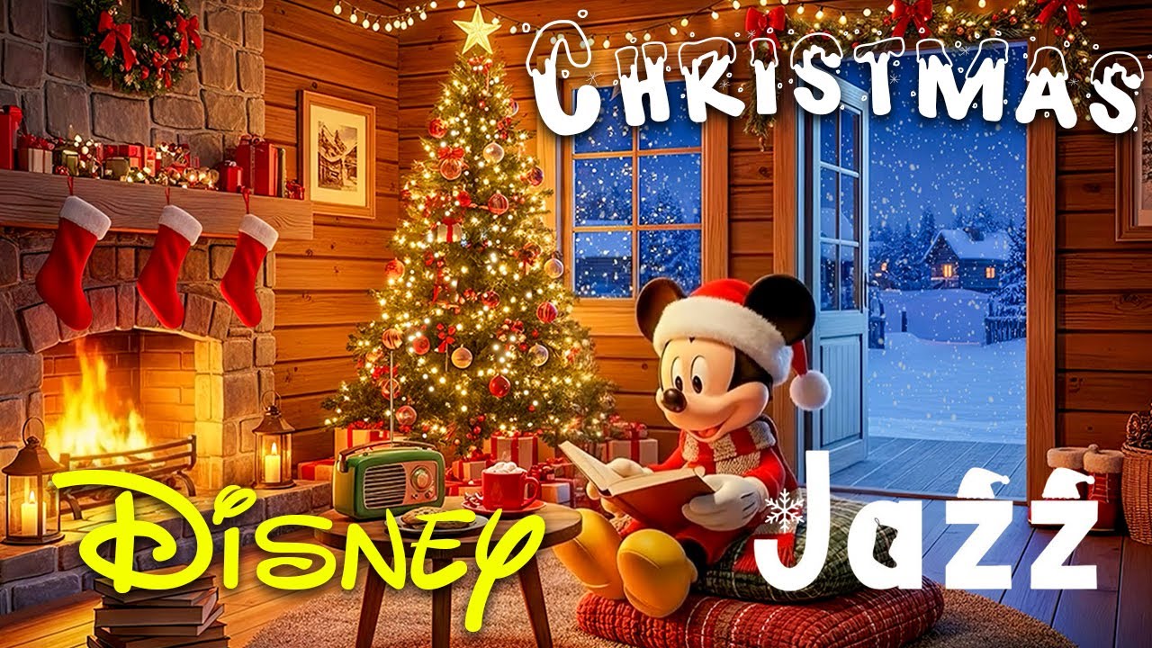 Cozy Disney Christmas Ambience🎄Instrumental Jazz Music With Crackling Fireplace for Relax & Sleep🎁