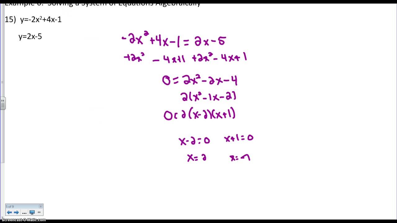 Solving a Quadratic/Linear System Algebraically With Regard To Linear Quadratic Systems Worksheet