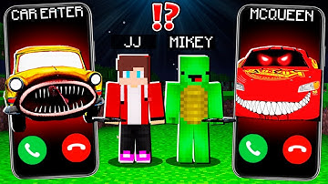 Why Cursed CAR EATER vs MCQUEEN.EXE CALLING to JJ and MIKEY at 3am ? - Minecraft Maizen