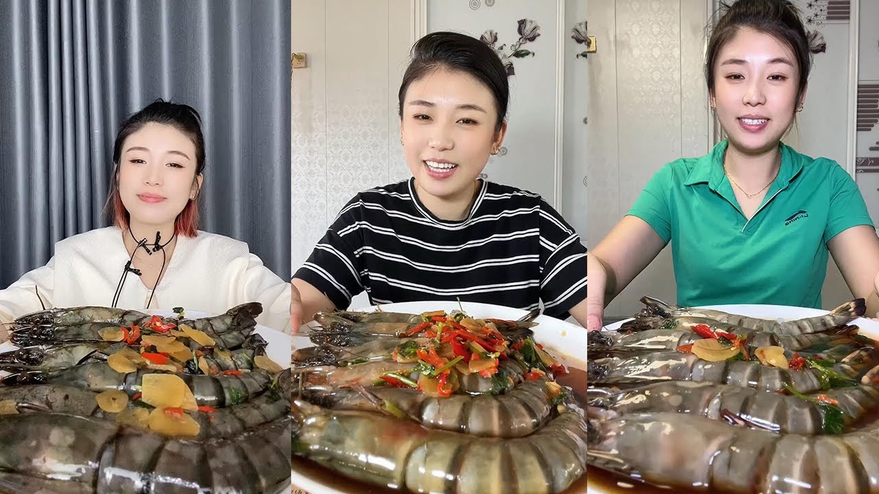 【XueYan Mukbang】Black Tiger Shrimp🦐🧄🌶#Seafood#sashimi#asmr