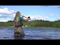 Salmon fly fishing on tornio  torne river in pello in lapland chasing baltic salmon finland sweden