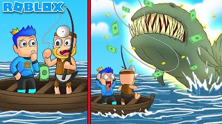 BELAJAR MANCING DENGAN PAK UNAT PAKE UMPAN UANG DAPAT IKAN EMAS DI ROBLOX!!