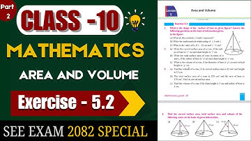 02 | Class 10 Mathematics Unit 5 | Area and Volume | Exercise 5.2 Full Solution | New Syllabus 2080