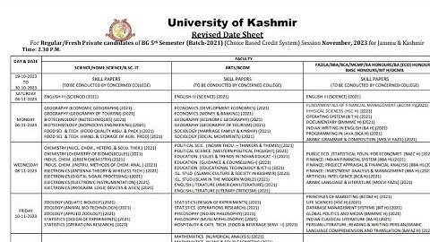 New Revised date sheet for 5th semester students kashmir University batch 2021#kashmiruniversityupda