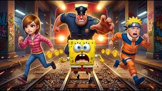 Will The Sponge Bob Lucy And Naruto Be Able To Escape From The Police In Subway Surfers❓😱 screenshot 2