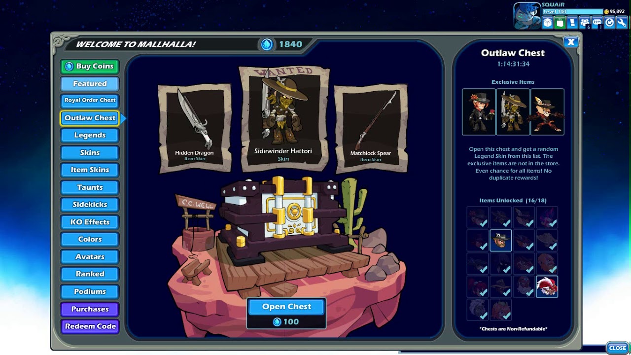 Outlaw Chest, 3 New Taunts & Darkheart Orb Brawlhalla Spending Coins YouTube