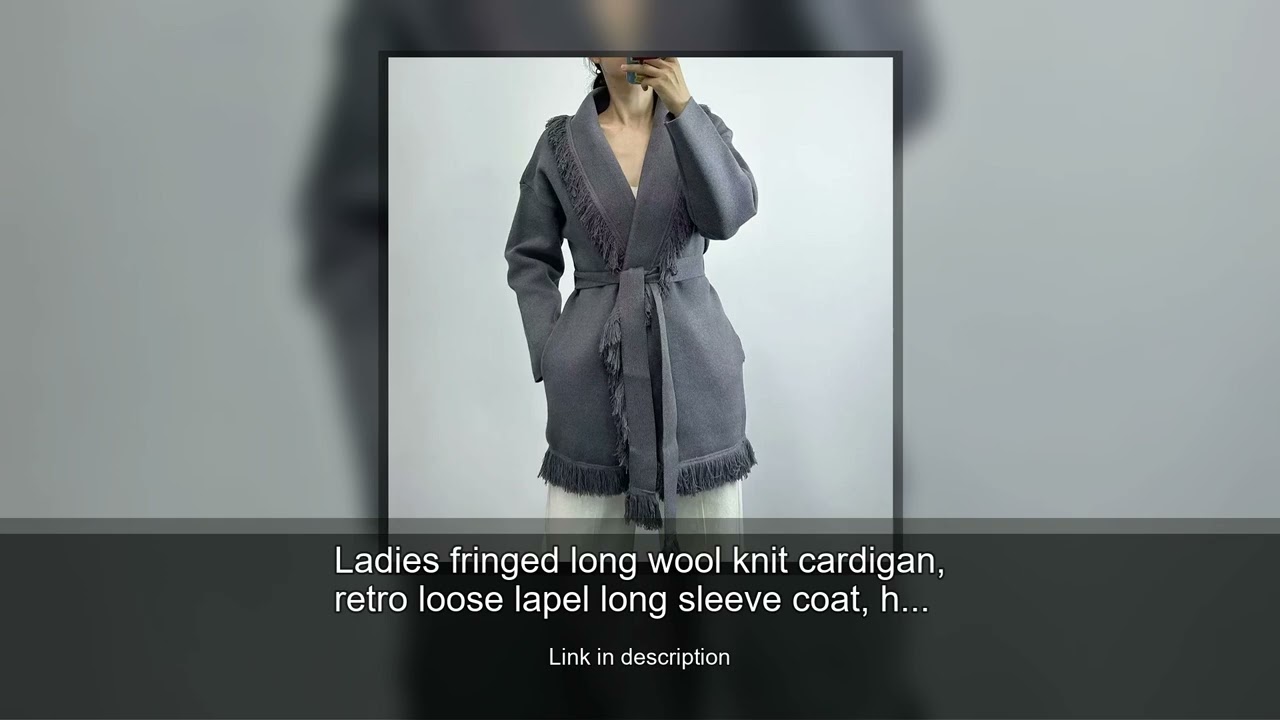 Ladies fringed long wool knit cardigan, retro loose lapel long sleeve coat, high quality, autum