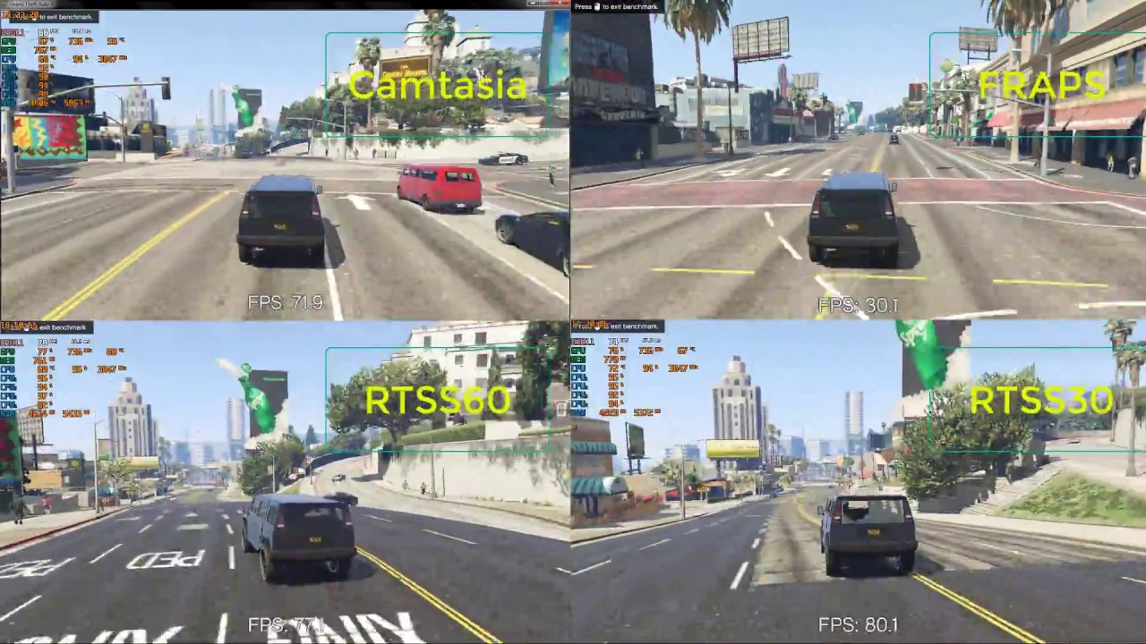 Screen recorders software compare (GTA 5). Camtasia vs Fraps vs RTSS (MSI Afterburner)