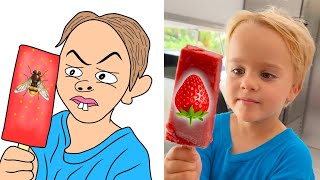 Chris and Niki explore Mom's ice cream truck funny drawing meme | Cartoon meme