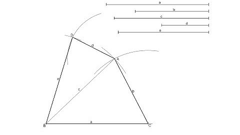 How to draw an irregular quadrilateral (trapezium) knowing the length of its sides and one diagonal