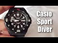 Black rubber Casio sport diver MRW200H-1BCT men's quartz watch unboxing and review