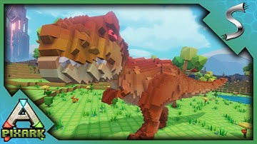 TREX DESTROYS EVERYTHING! EXPLORING AND MAKING A CAVE BASE! - PixARK [Early Access Gameplay]