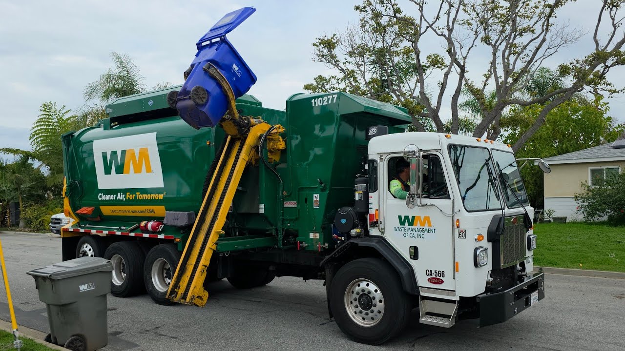 Waste Management of Oceanside: Four Side Loader Garbage Trucks Collecting Post-Christmas Trash!