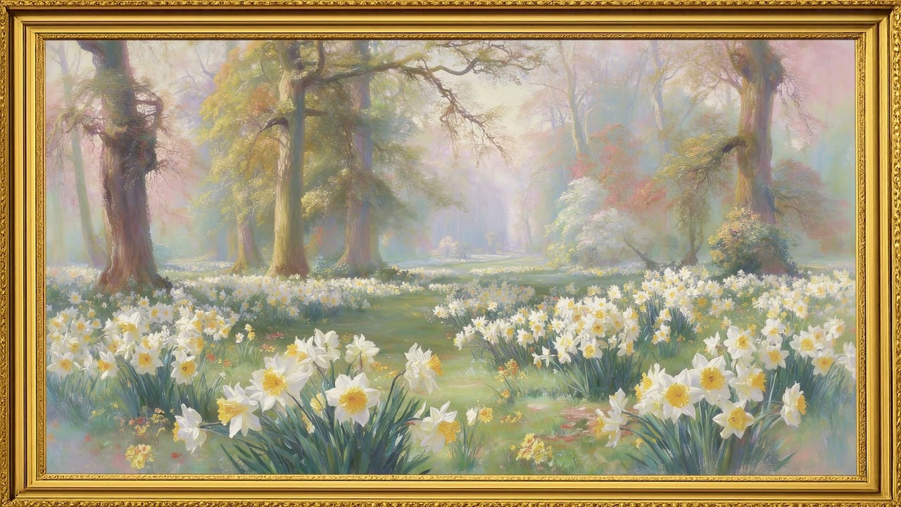 Vintage Daffodil Spring Art | Gold Frame TV Screensaver | Dreamy Floral Painting