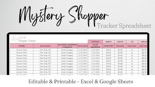 Mystery Shopper Tracker Spreadsheet Secret Shopper Mystery Shopping Jobs Google Sheet - Side Hustle screenshot 5