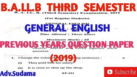 B.A.LL.B THIRD  SEMESTER  GENERAL ENGLISH  Previous year questions Paper 2019 #questions_paper