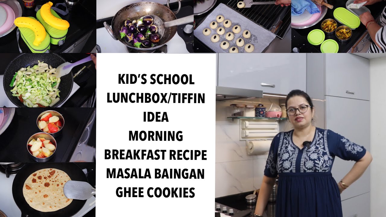 Kid's School Lunchbox Idea & Morning Breakfast Recipe | Masala Baingan, Ghee Cookies Recipe | Aloo