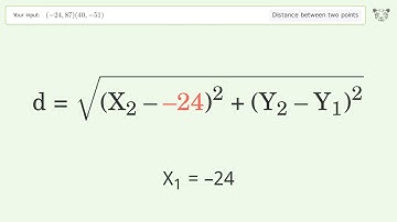Find the distance between two points p1 (-24,87) and p2 (40,-51): Step-by-Step Video Solution