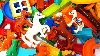 Satisfying Building Blocks Marble Run ASMR Very popular! Block coaster full of horses
