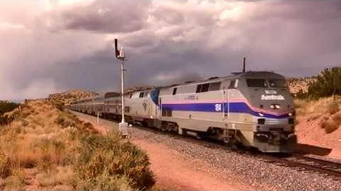 New Mexico semaphores-With Amtrak heritage unit #184, North of Los Cerrillos
