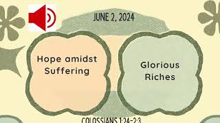 Sunday school Lesson - Colossians 1:24-2:3 - June 2, 2024