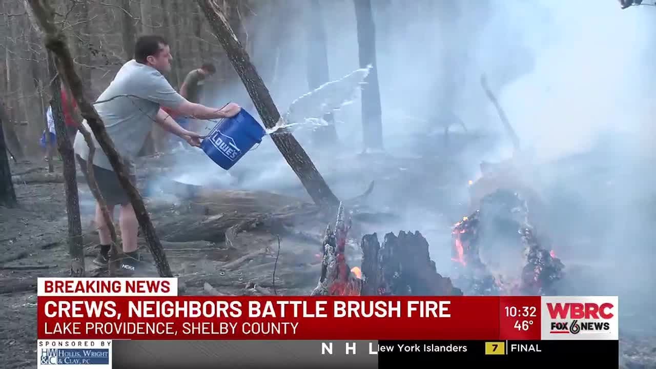 Crews, neighbors battle brush fire in Shelby County - YouTube