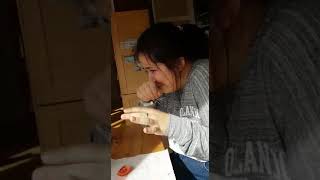 Girl eats tomato and has to throw up