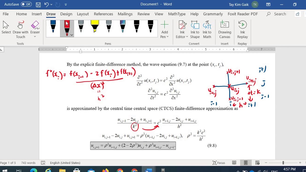 Using Finite Difference Method for Wave Equation in Fluid Dynamics