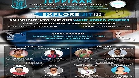 EXPLORE JIT!!!  AN INSIGHT INTOVARIOUS VALUE ADDED COURSES JOIN WITH US FOR A SERIES OF PEPTALK