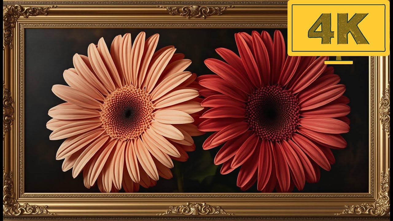 4K TV WALLPAPER Elegant Gerbera Flower Painting | Classic Floral Fine Art